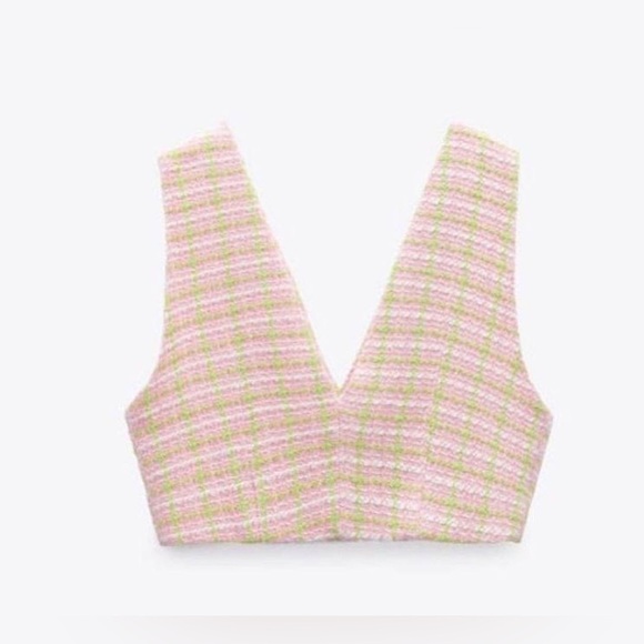 NEW | ZARA Cropped Tweed Waistcoat Blouse w/ Rhinestone Buttons | Women’s Size L - Picture 2 of 10